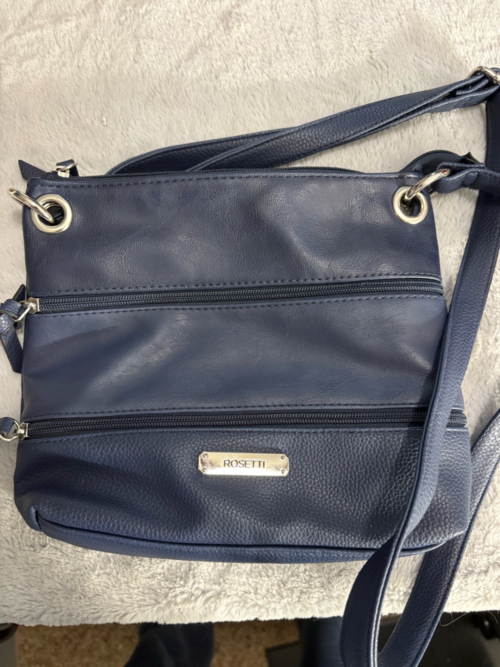 Rosetti Navy Blue Crossbody Bag with Silver Hardware